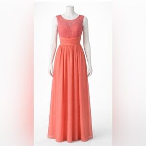 Jaeden Coral Pink Lace Bodice Formal Gown Size Small